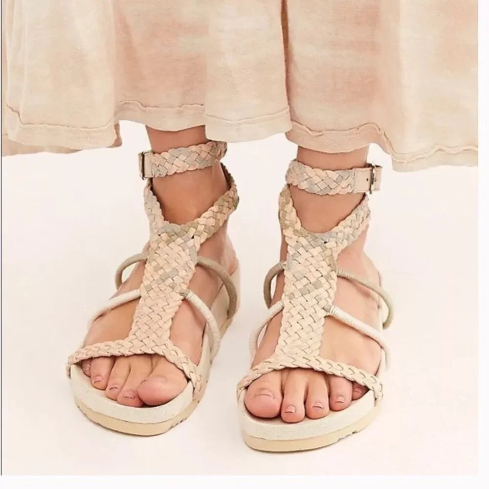 Free People Womens Sz 6.5 Denali Woven Footbed Sandals Neutral Earthy Shoes Boho - Picture 2 of 13